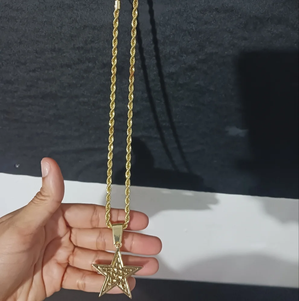 Men gold star rhinestone bling necklace - Picture 6 of 7